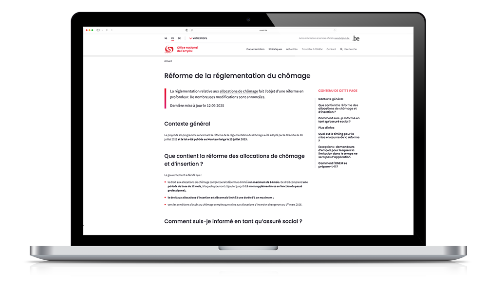 ONEM – réforme des allocations de chômage