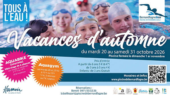 Vacances d’automne à la piscine : du mardi 20 au samedi 31 octobre 2026